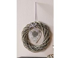 Deko-KranzRomance aus Weide, Ø 36 cm, mit Herz, im Landhaus-Stil, Wandkranz, Türkranz