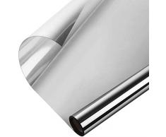 Lifetree Fensterfolie für Haus Sonnenschutzfolie Wärmegrad Kontrolle Ohne Kleber Spiegelfolie Fenstertönung Büro Privatsphäre Glas Fensteraufkleber Glatt Glas 44.5 * 200cm Silber