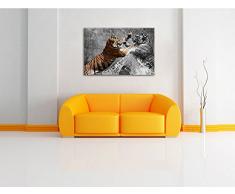 prachtvolle Tiger kämpfen schwarz/weiß Format: 100x70 auf Leinwand, XXL riesige Bilder fertig gerahmt mit Keilrahmen, Kunstdruck auf Wandbild mit Rahmen, günstiger als Gemälde oder Ölbild, kein Poster oder Plakat