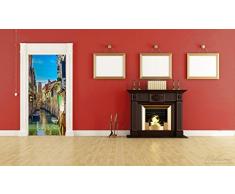 Wallario Selbstklebende Türtapete Urlaub in Venedig, Kanal zwischen bunten Häusern - 93 x 205 cm in Premium-Qualität: Abwischbar, brillante Farben, rückstandsfrei zu entfernen