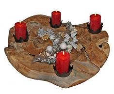 Trendy Home GmbH Riesen Adventskranz XXL aus Teakholz Ø 60 cm Weihnachtsdekoration modern Holzschale Teakschale Obstschale