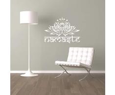 Namaste Ornament Wandtattoo Indisch Yoga Sanskrit Lotus Blume Vinyl Aufkleber (63cm (H) x 90cm (B), Weiss)