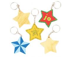 Baker Ross Schlüsselanhänger Stern aus Holz für Kinder als Bastel- und Deko-Idee für Jungen und Mädchen (8 Stück)