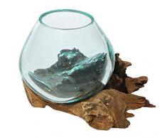Geschenk Deko Gamal Wurzelholz B-Ware Glasvase Ø Glas 10 cm Wurzel Holz Teakholz Vase Glas XS