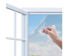 Rhodesy Spiegelfolie Selbstklebend Sonnenschutzfolie Sichtschutzfolie Verdunkelungsfolie Fensterfolie Spiegel Tönungsfolie Kratzfest Wärmeisolierung UV-Schutz Silber 90 x 200 cm