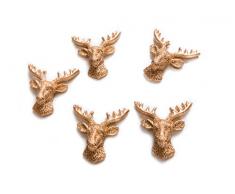 5 x HIRSCH-KOPF HIRSCH-GEWEIH gold-farben 4 cm MIT KLEBEPUNKT Streudeko Tischdeko Geschenkaufkleber Verzierung rustikal festlich edel Weihnachten Streuteile Zierstreu Dekostreu