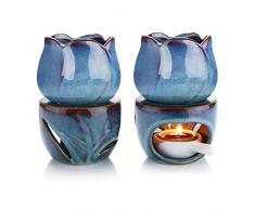 ComSaf Keramik Duftlampe Aromalampe Aromabrenner für Duftöl und Duftwachs mit Kerzenhalter Blau 2er-Set