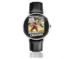 Unisex Business Casual Rache der Kreatur Filmplakat Uhren Quarz Lederuhr