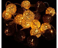 Rattan-Ball LED Lichterkette braun-weiß / Kugel Lichterketten