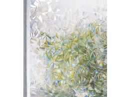 Homein Fensterfolie Selbsthaftend 3D Fenster Dekorfolie Sichtschutzfolie Folie für Sichtschutz Blickdicht Durchsichtig Glastür Selbstklebend Lichtspiel Motiv Glanzoptik Farbig Bruchglas 44.5 x 200 cm