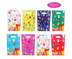 Herefun Kindergeburtstag Tüten, 80 Stück Geschenktüten Bunt Candy Partytüten Set 8 Arten Präsenttüten für Papiertüten für Den Kinder-Geburtstag