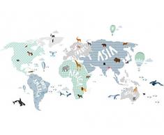 Little Deco Wandtattoo Weltkarte Tiere grau blau grün I (BxH) 80 x 42 cm I Kinderzimmer Wandsticker Wandaufkleber Aufkleber Sticker DL130