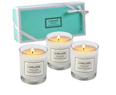 LA BELLEFÉE Duftkerze Aromatherapie Kerze 100% Sojawachs im Glas Geschenkbox Geschenkpackung Rose Lavendel Jasmine 3 Stück