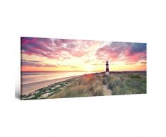 ge-Bildet® Leinwandbild mit Neueröffnungsrabatt Panorama Leuchtturm auf Sylt strand natur - 120x50 cm - leinwandbilder einteilig XXL - direkt vom Hersteller aus Deutschland - Made in Germany
