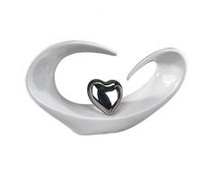 Moderne Skulptur in Form eines Herzens aus Keramik in weiß/silber 31x18cm