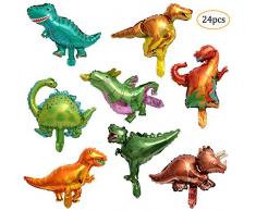 REYOK Dinosaurier Folienballons,24 Stücke Mini Dinosaurier Tierballons Tierische Folie Ballon Helium Ballons Party Mylar Luftballons Tiere Selbstdichtende Geburtstag Party Dekoration Lieferungen