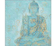 Rahmen-Kunst Keilrahmen-Bild - Studio M: Wisdom Buddha Leinwandbild Weisheit Feng-Shui Zen Asia-Style blau (100x100)