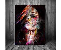 Geiqianjiumai Abstrakte Graffiti Kunst Wanddruck auf Leinwand Pop Art Moderne Leinwand Bild Wohnzimmer Wanddekoration Öl Mädchen rahmenlose Malerei 60x90cm