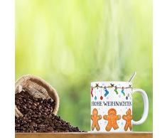 Kaffeebecher mit Lebkuchenmänner Motiv und Spruch: Frohe Weihnachten - eine coole Tasse von trendaffe - passende weitere Begriffe dazu: Lebkuchen Lebkuchenmann Lebkuchenfigur Weihnachtsgeschenk Weihnachten Wichteln Frohe Weihnachten
