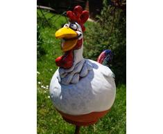 TB Keramik Hahn 22 cm Handarbeit Gartenstecker Figur Terrasse Wetterfest