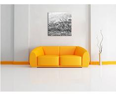 Monocrome, Lila Diestel Feld im Retro Look, Format: 70x70 auf Leinwand, XXL riesige Bilder fertig gerahmt mit Keilrahmen, Kunstdruck auf Wandbild mit Rahmen, günstiger als Gemälde oder Ölbild, kein Poster oder Plakat