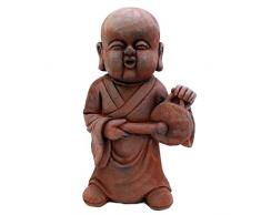 Gall&Zick Mönch Figur, Buddhafigur, Mönchstatue, Buddha Statue mit Instrument, 43cm Höhe, Dekofigur, Polyresin, Dekoration für Haus, Wohnung und Garten (Gong)