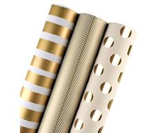 RUSPEPA Geschenkpapierrolle - Golddruck Für Geburtstag, Urlaub, Hochzeit, Babyparty Geschenkpapier - 3 Rollen - 76 X 305 CM Pro Rolle