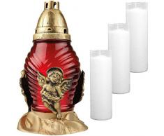 HS Candle Grablicht aus Glas Design: Engel (Rot) inkl. 4 Nachfüllkerzen (24cm)