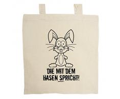 Geschenk Ostern Tragetasche Verpackung fürs Osternest - lustiges Motiv OSTERHASE CARTOON in beige : )