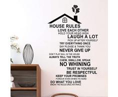 decalmile Wandtattoo Sprüche und Zitate House Rules Wandsticker Schwarz Wandaufkleber Wohnzimmer Schlafzimmer Esszimmer Wanddeko