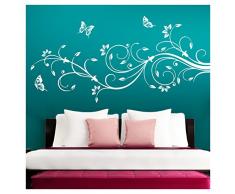Grandora Wandtattoo XXL Blumenranken Schmetterlinge Blumen I weiß (BxH) 160 x 69 cm I Schlafzimmer Liebe Flur Wohnzimmer modern Aufkleber Wandaufkleber W1073