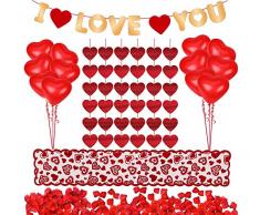 Valentinstag Dekorationen Kit 1000 Stück rote Rosenblätter 10 Stück Herz Luftballons 6 Stück Herz Girlande Ich liebe dich fühlte Girlande Banner Tischläufer für Valentinstag Dekor