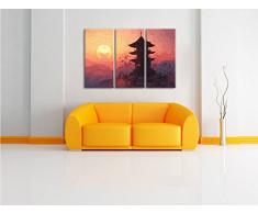 Buddhistischer Tempel in Asien Kunst Pinsel Effekt 3-Teiler Leinwandbild 120x80 Bild auf Leinwand, XXL riesige Bilder fertig gerahmt mit Keilrahmen, Kunstdruck auf Wandbild mit Rahmen, gänstiger als Gemälde oder Ölbild, kein Poster oder Plakat