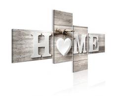 decomonkey Bilder Home 100x50 cm 4 Teilig Leinwandbilder Bild auf Leinwand Vlies Wandbild Kunstdruck Wanddeko Wand Wohnzimmer Wanddekoration Deko Haus Holz Herzen Liebe Vintage Retro