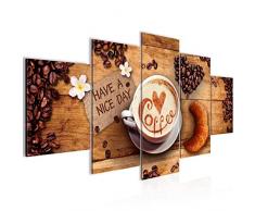 Bilder Küche Kaffee Wandbild Vlies - Leinwand Bild XXL Format Wandbilder Wohnzimmer Wohnung Deko Kunstdrucke Braun 5 Teilig - MADE IN GERMANY - Fertig zum Aufhängen 501253a