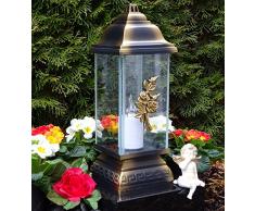 ♥ LED Grablampe Ornament Rose Bronze 34,0cm incl. LED Grablicht Grabkerze Grabschmuck Laterne Grableuchte Kerze Lampe