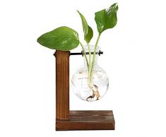 Magiin Deko Holz Halter mit Hydroponik Hängevase Glasvase Blumenvase Tischvase Dekovase Holz Halter (A)