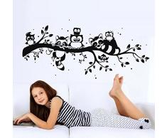 ilka parey wandtattoo-welt Wandtattoo Wandaufkleber Eulen Waschbären auf Zweig AST Eulenwandtattoo M1562 - ausgewählte Farbe: *Schwarz* - ausgewählte Größe: L - 120cm breit x 50cm hoch