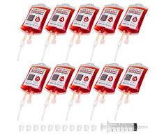 10 Stück Halloween Trinkgefäß Blutbeutel Zum Befüllen Blutbeutel IV Taschen Getränkebehälter mit Spritze Clips Blutart Aufkleber für Halloween Cosplay Zombie Party