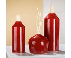 GILDE Porzellan Flaschenvase Legno 2 Stück glasiert rot NaturHolz H = 31,5 cm D = 11 cm