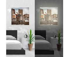 banjado LED Panel Wandleuchte 36 Watt, 4000 Kelvin neutralweiss | Deckenleuchte 3600 Lumen | beleuchtetes LED-Wandbild mit Rahmen | 62cm x 62cm mit Motiv Manhattan Wassertanks | Energieklasse A+