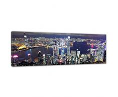 Keilrahmenbild - Hong Kong City at Night - Bild auf Leinwand - 160 x 50 cm - Leinwandbilder - Bilder als Leinwanddruck - Städte & Kulturen - Asien - China - Skyline von Hong Kong