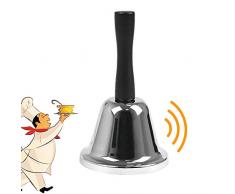 Silber Handglocke, XCOZU Kleine Glocke Rezeptionsklingel, Metalltee Tischglocke Glocken Lauter Klang Tischklingel Schwarzer Holzgriff, Schule, Rezeption, Weihnachtsdeko（6.5cm x 12cm）