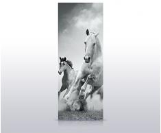 wandmotiv24 Türtapete Pferde Laufen in Weiß und Schwarz 80 x 200cm (B x H) - Dekorfolie selbstklebend Tapete, Tür-Aufkleber, Türbild, Wandbild M0945