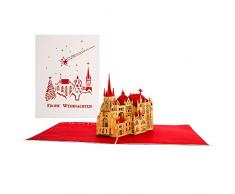 Pop-Up Karte Aachener Dom - Frohe Weihnachten Weiß Rot, Öcher Karte, Weihnachtsgruß aus Aachen, Weihnachtskarte Kaiserstadt