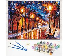Malen-nach-Zahlen-Set, Leinwand, Ölgemälde für Kinder und Erwachsene, Anfänger, 50,8 x 40,6 cm, Malerei mit Pinseln, Acryl-Pigmenten, Wanddekoration Romantik