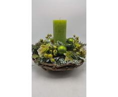 Weihnachtsgesteck Adventsgesteck Adventsdeko Kerze Kugeln Christrosen Efeu grün