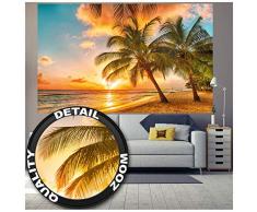 GREAT ART XXL Poster – Barbados Strand im Sonnenuntergang Sandstrand – Wandbild Fotoposter Meer Ozean Natur Paradies Nature Deko Wanddeko Wandposter Motiv Dekoration (140 x 100 cm)