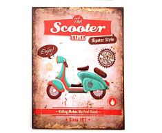 Wandbild Druck auf Leinwand Scooter, Wanddeko im Retro- und Vintage-Stil, Material: Leinwand (Canvas) und Holz, auf Rahmen mit Wandaufhänger, H 40 cm x B 30 cm x T 2 cm, Farbe:rosa/rot