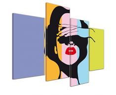 Kunstdruck - Retro Frau Pop Art Stil - Bild auf Leinwand - 120x80 cm 4 teilig - Leinwandbilder - Urban & Graphic - Andy Warhol - Kunst - farbig - bunt